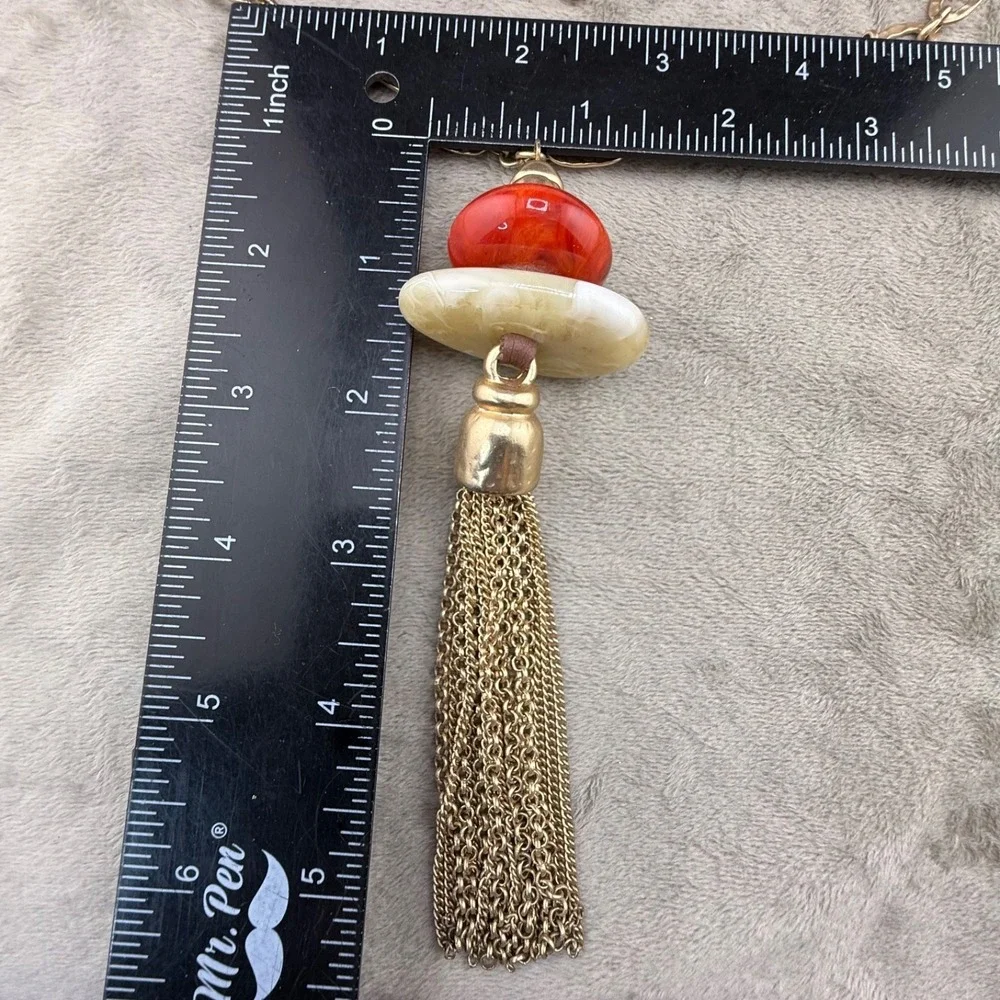 Chico’s Necklace Gold Tone Tassel Signed 36”